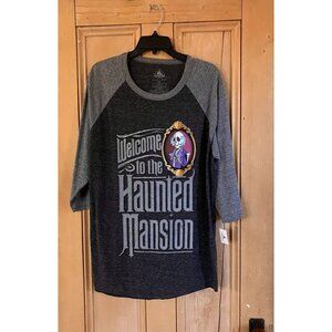 Disney Parks Womens Welcome to the Haunted Mansion Raglan T-Shirt XL Gray AN NWT